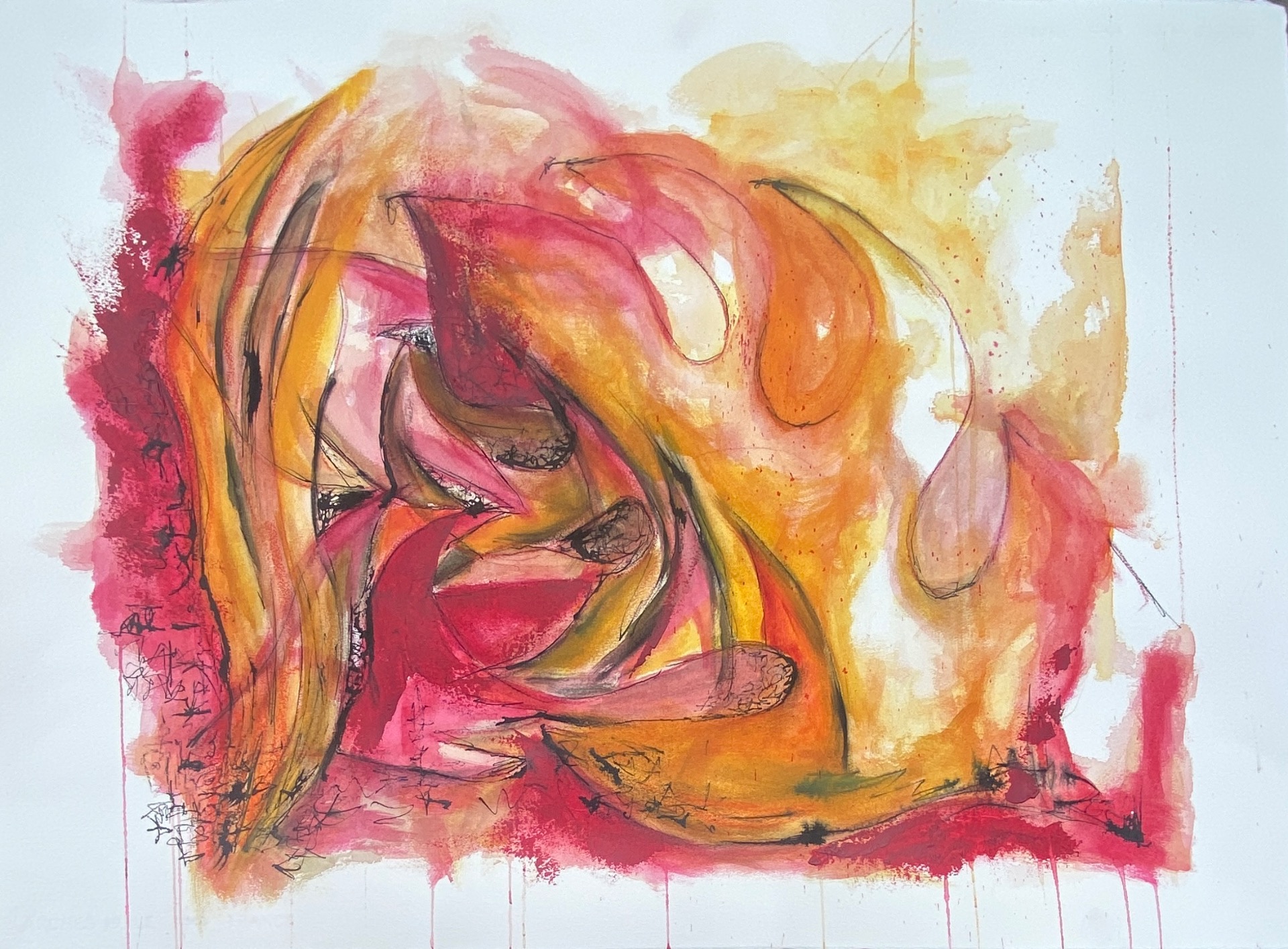 olie mixed media op papier 76 -  56