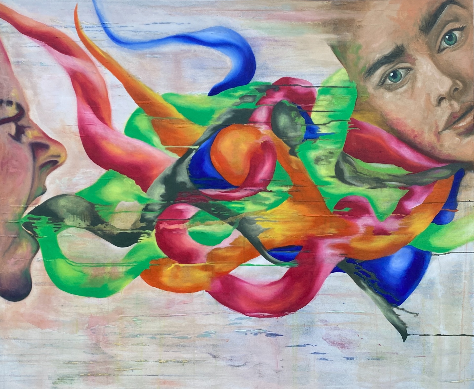 olie mixed media 120-100 "Wat hoor jij" (2025)